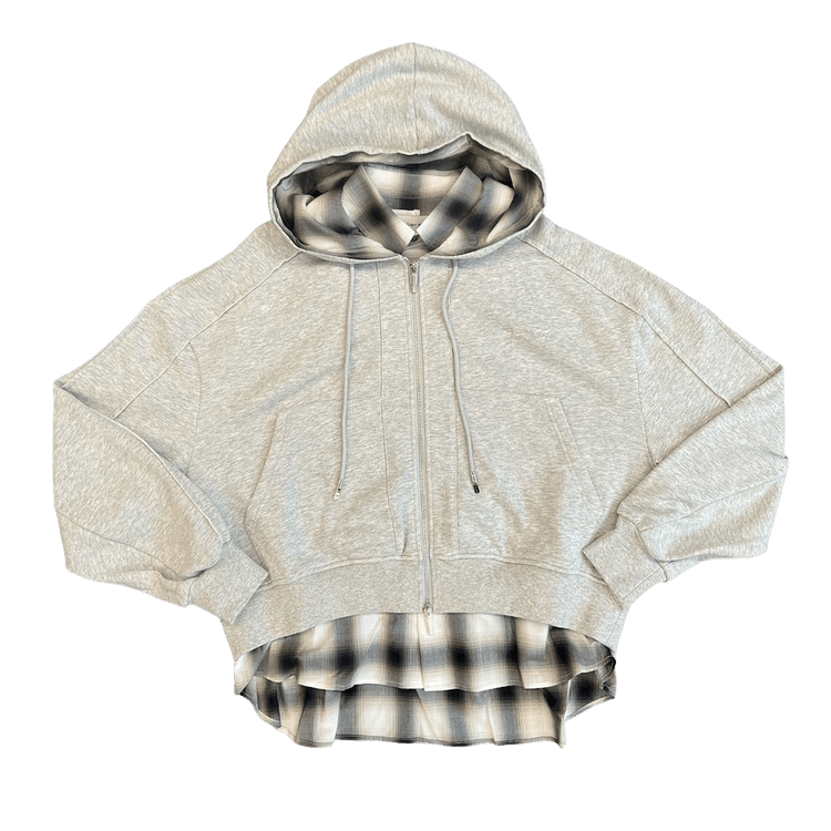 Feng Chen Wang 2 In 1 Zip Hoodie With Check Shirt "Grey"