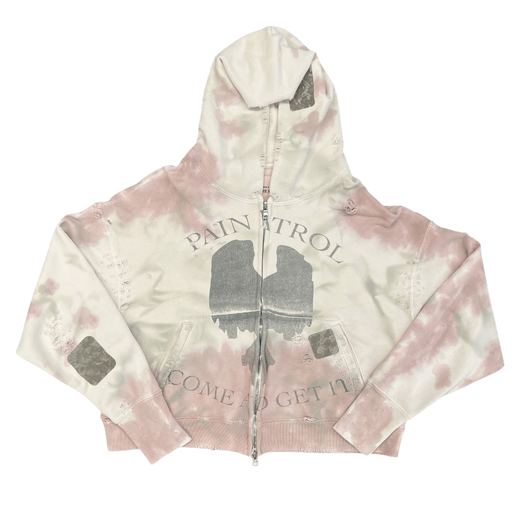 SEKRIT SAINTS Pain Zip-Up Hoodie "White/Neapolitan Stain"