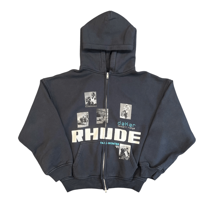 Rhude Winter 91 Rallye Zip-Up Hoodie "Vintage Black/White/Blue"