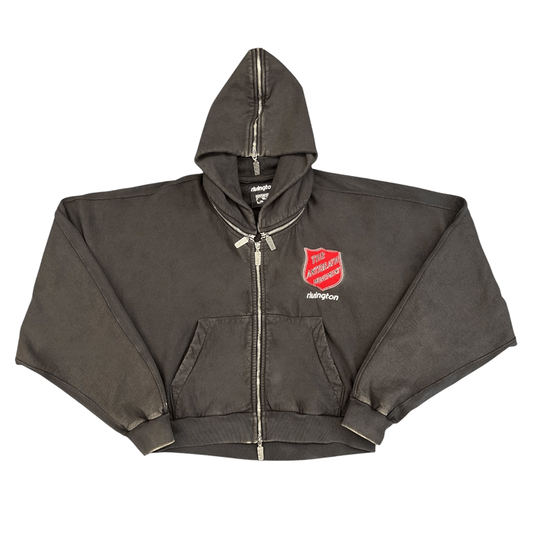 RIVINGTON roi Rebis Anti Death Rose Zip Hoodie "Washed Black"