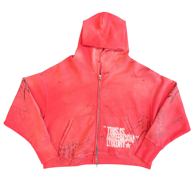 SEKRIT SAINTS Time Capsule Zip-Up Hoodie "Faded Red"