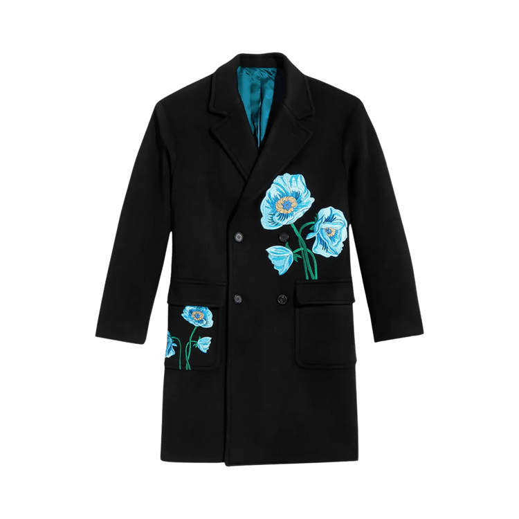 Awake NY Floral Embroidered Double-Breasted Overcoat "Black"