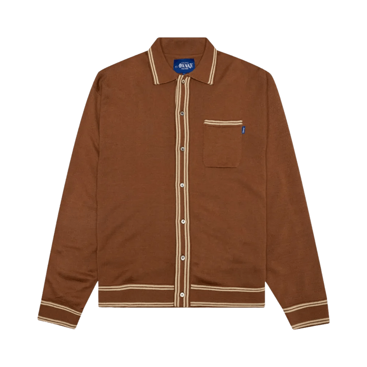 Awake NY Striped-Trim Cardigan "Brown"