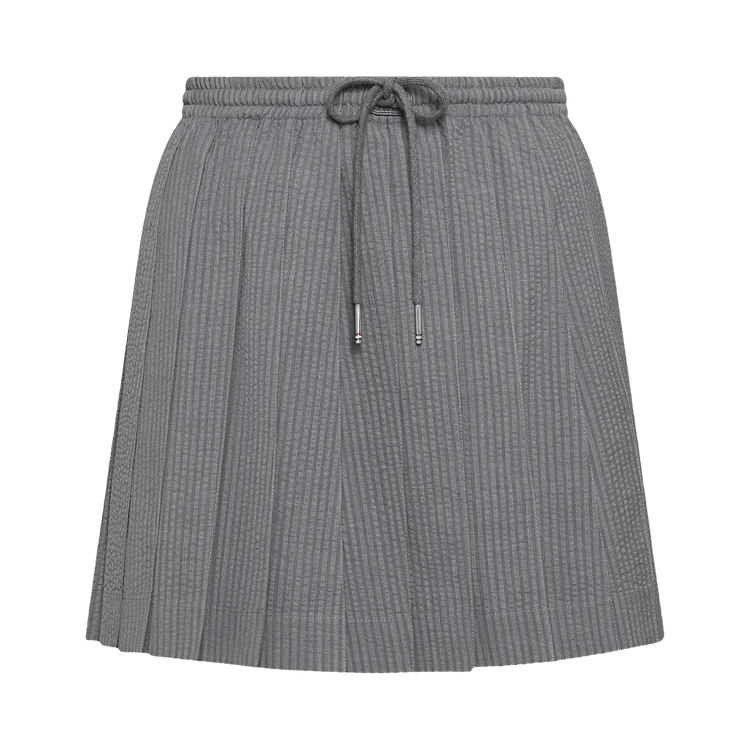 Thom Browne Wool Mini Length Drawstring Pleated Skirt "Navy/Light Grey"