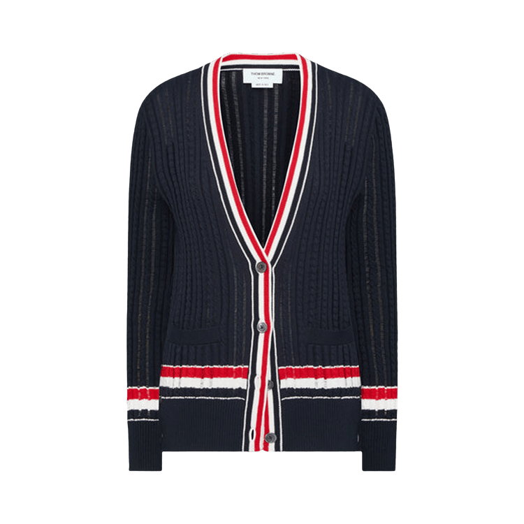 Thom Browne Neck Elongated RWB Stripe Cardigan "Navy"