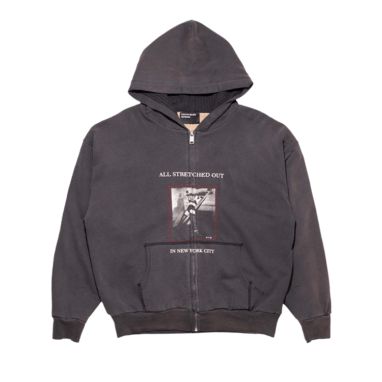Enfants Riches Déprimés Stretched Out Thermal Lined Zip Up Hoodie "Washed Black"