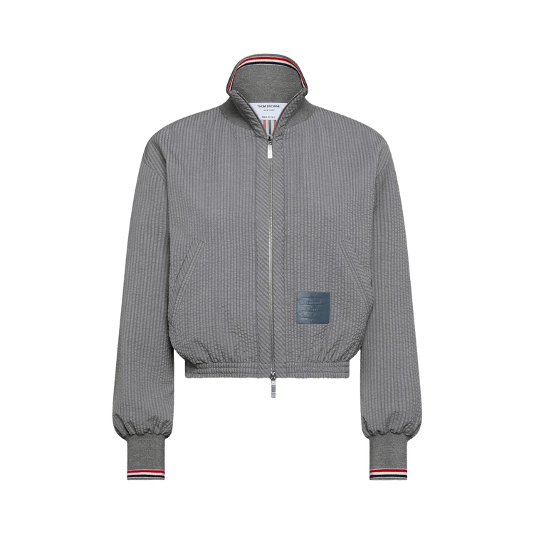 Thom Browne Wool Seersucker Zip-Up Track Jacket "Light Grey"