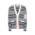 Thom Browne Classic Stripe Seed Stitch Neck Cardigan "Medium Grey"