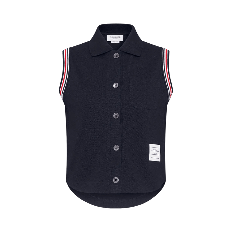 Thom Browne Button-Down Classic Pique RWB Trim Sleeveless Shirt "Navy"