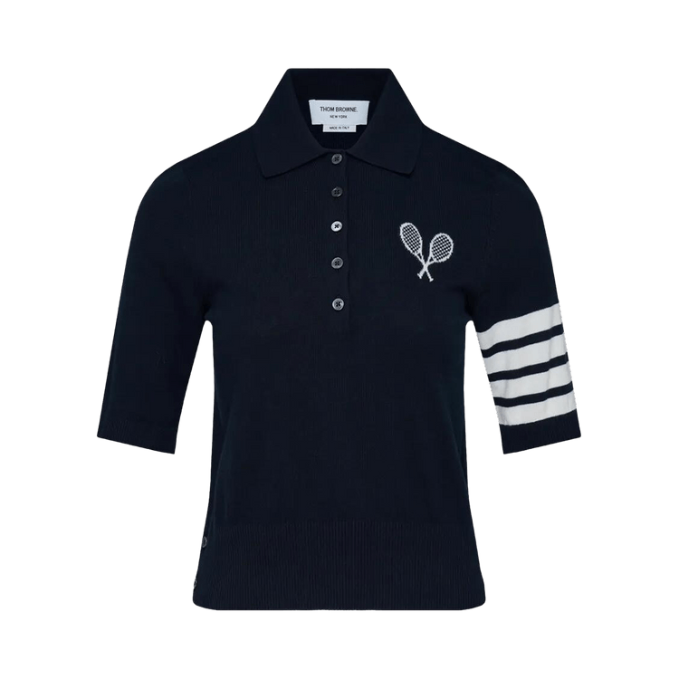 Thom Browne 4 Bar Tennis Racquets Intarsia Polo "Navy"