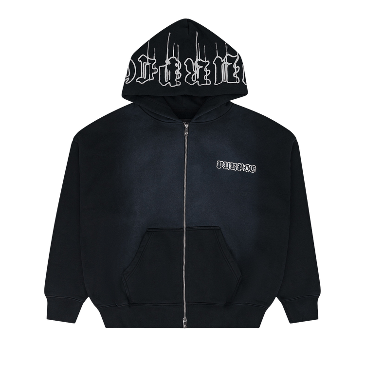 PURPLE BRAND Heavyweight Fleece Zip Front Hoodie "Black"