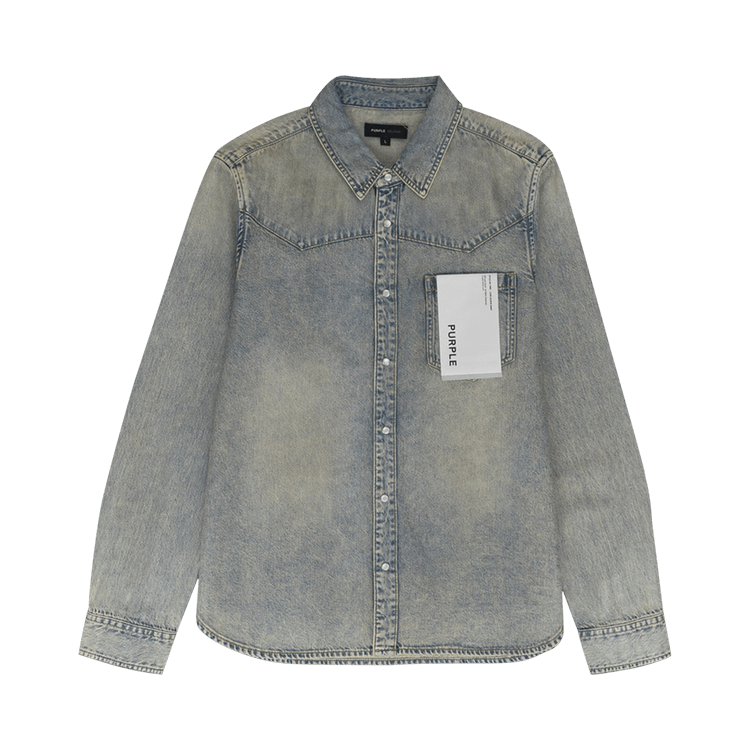 PURPLE BRAND Long-Sleeve Coated Western Shirt "Light Indigo"