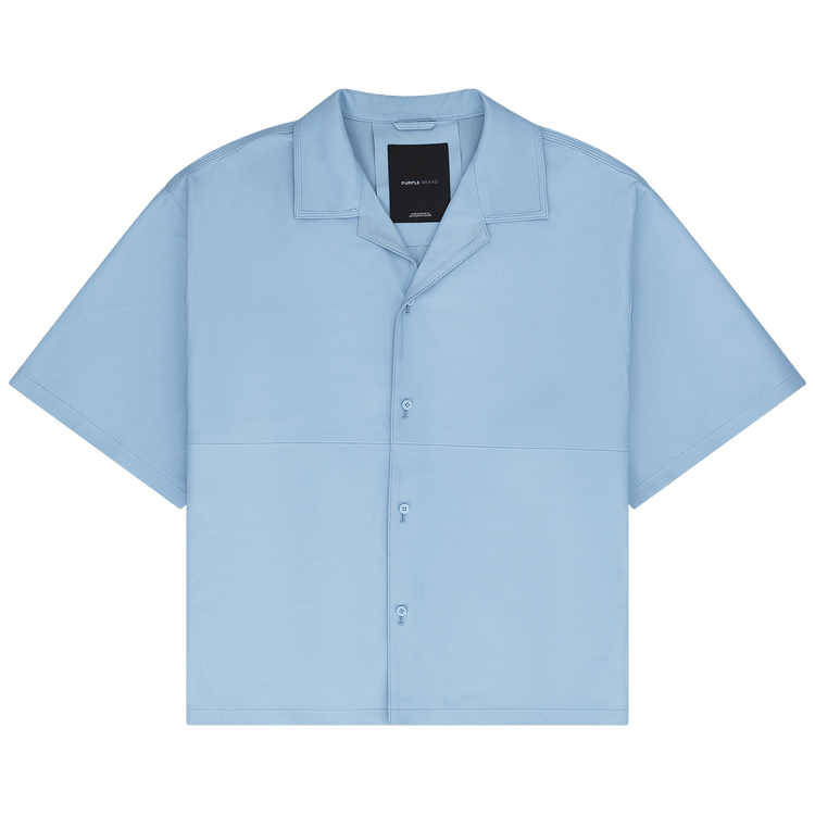 PURPLE BRAND Leather Short-Sleeve Shirt "Blue"
