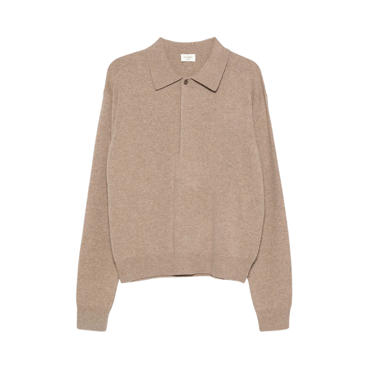 Saint Laurent Polo Manches Raglan Top "Taupe Chine"