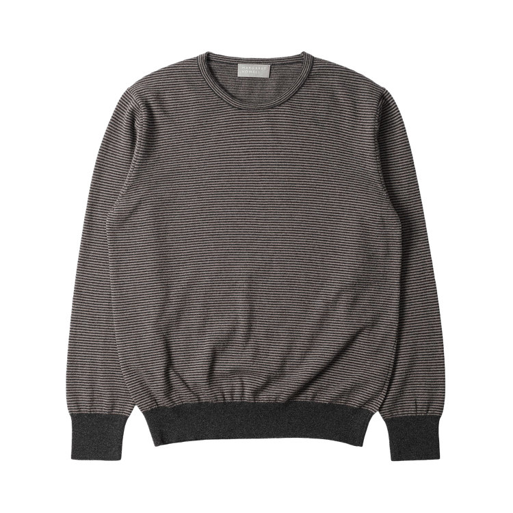 Margaret Howell Feeder Stripe Crew Merino Cashmere "Taupe/Charcoal"