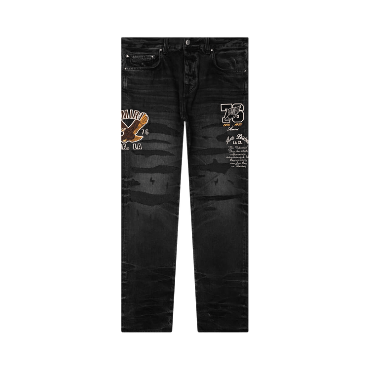 Amiri Varsity Eagle Logo Straight Jean "Faded Black"