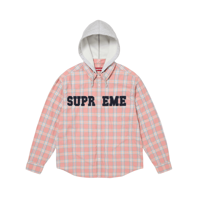 Supreme Appliqué Hooded Flannel Shirt "Pink"