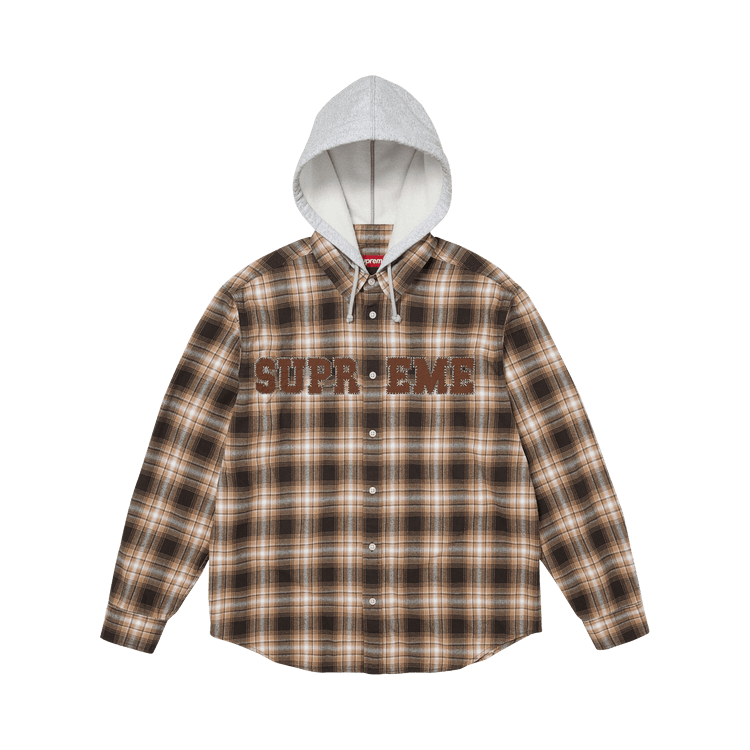 Supreme Appliqué Hooded Flannel Shirt "Brown"