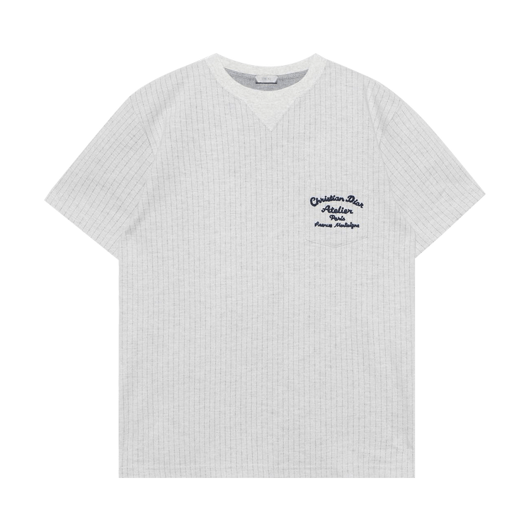 Dior Pinstripe Atelier Embroidered Logo T-Shirt "Grey"