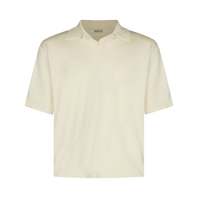 Auralee High Gauge Tussah Silk Knit Skipper Polo "Ivory"