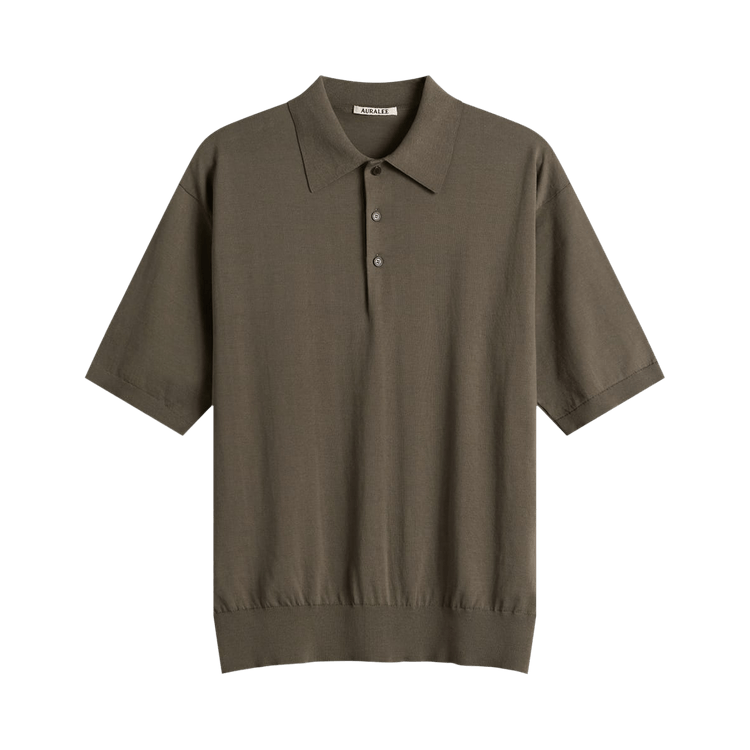 Auralee Giza High Gauge Knit Polo "Olive Grey"