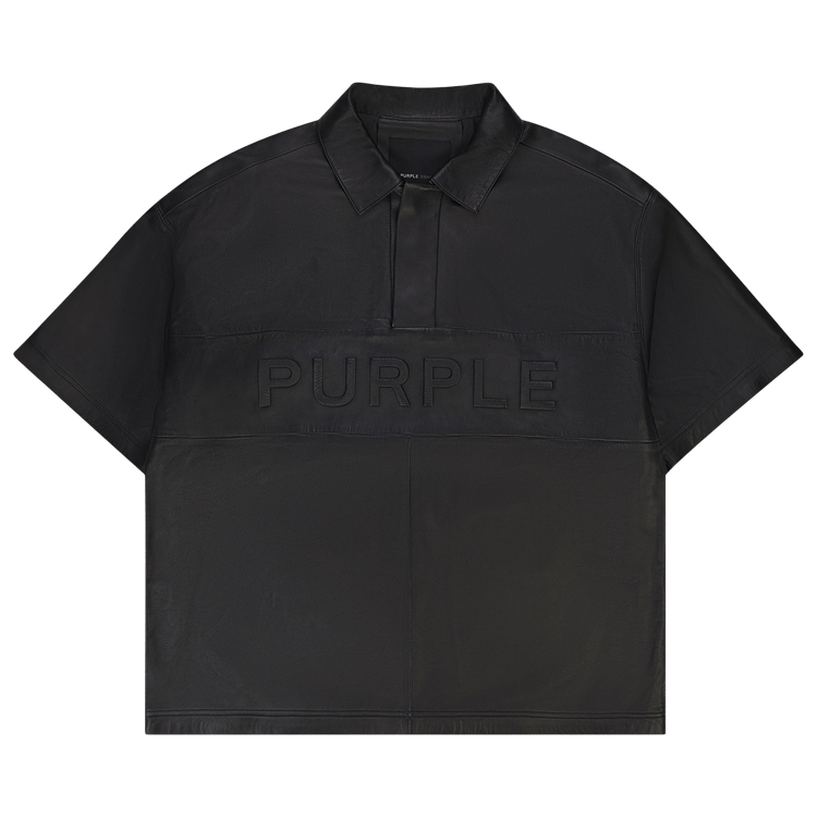 PURPLE BRAND Leather Short-Sleeve Polo "Black"