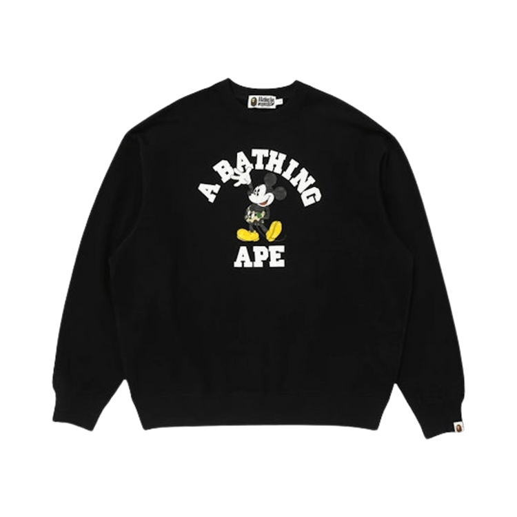 BAPE X Disney Mickey Mouse College Relaxed Fit Crewneck "Black"
