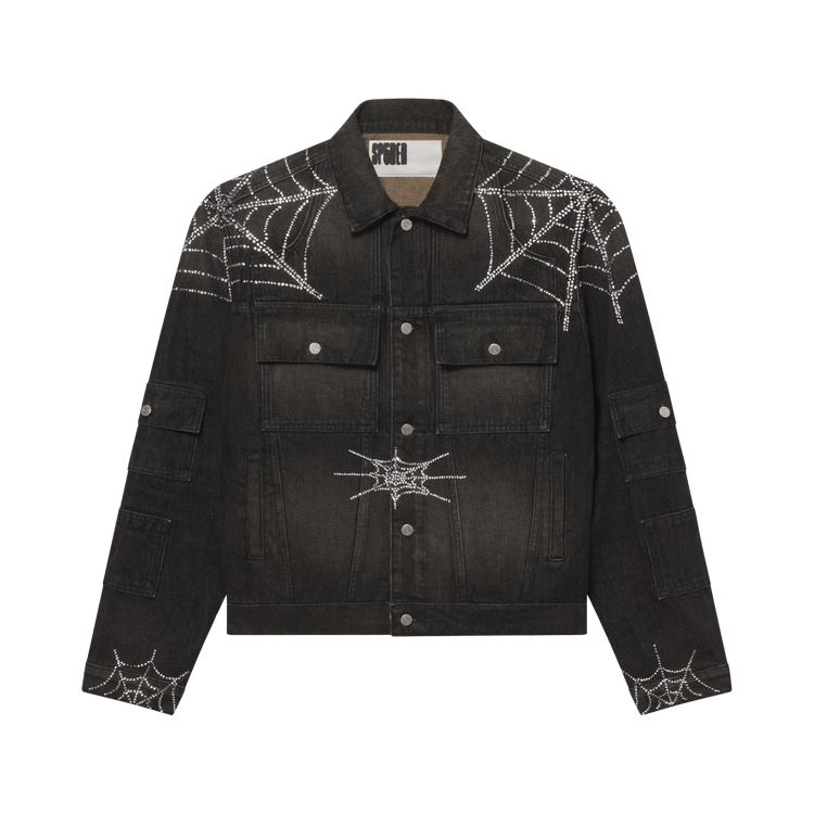 Sp5der Rhinestone Web Denim Jacket "Onyx"