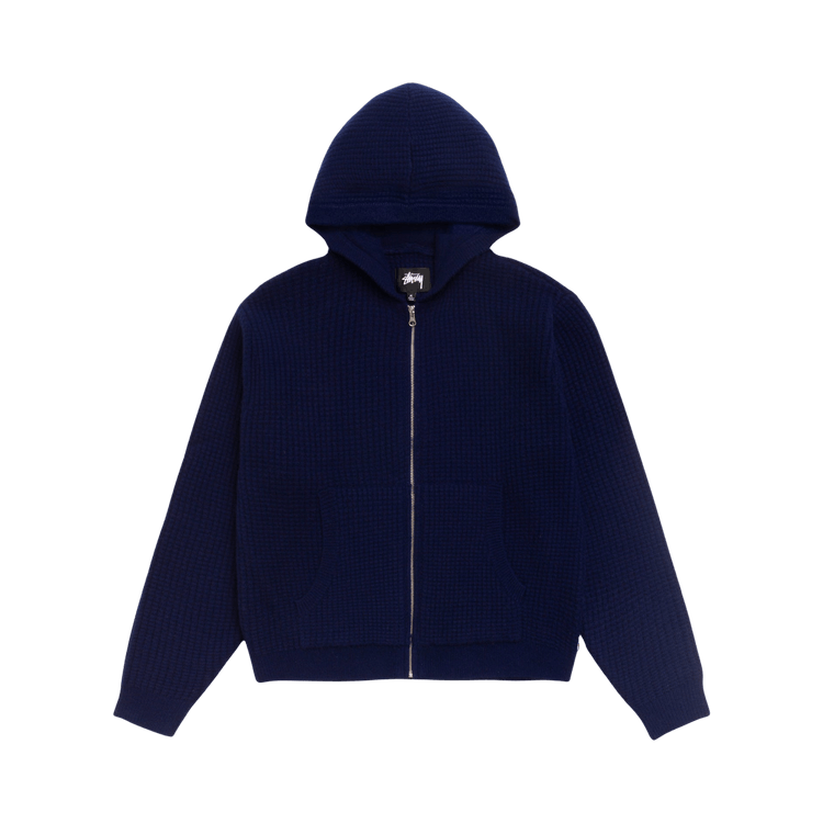 Stussy Waffle Cashmere Zip Hood Sweater "Deep Navy"