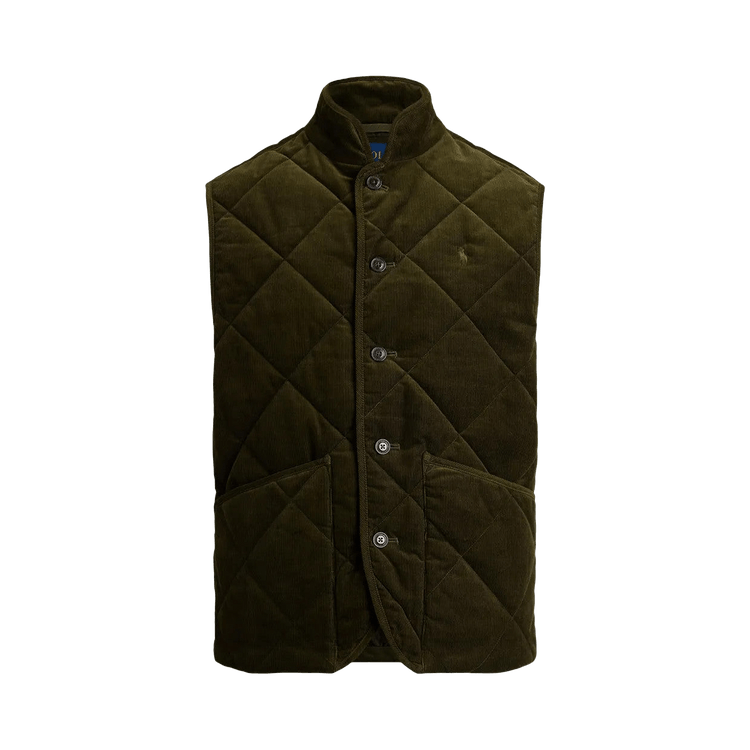 Polo Ralph Lauren Sleeveless Wale Corduroy Hurston Quilted Vest "Company Olive"