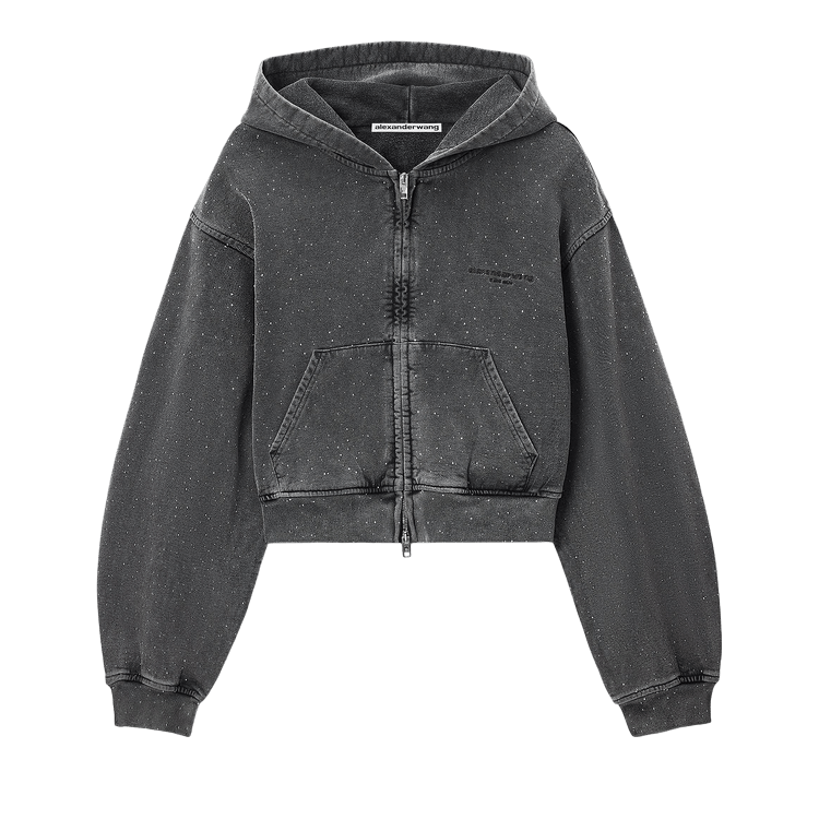 Alexander Wang Allover Hotfix Zip-Up Hoodie "Washed Asphalt"