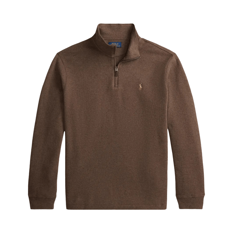 Polo Ralph Lauren Long-Sleeve Double Knit Jacquard 1/2 Zip Mockneck Pullover "Nutmeg Brown Heather"