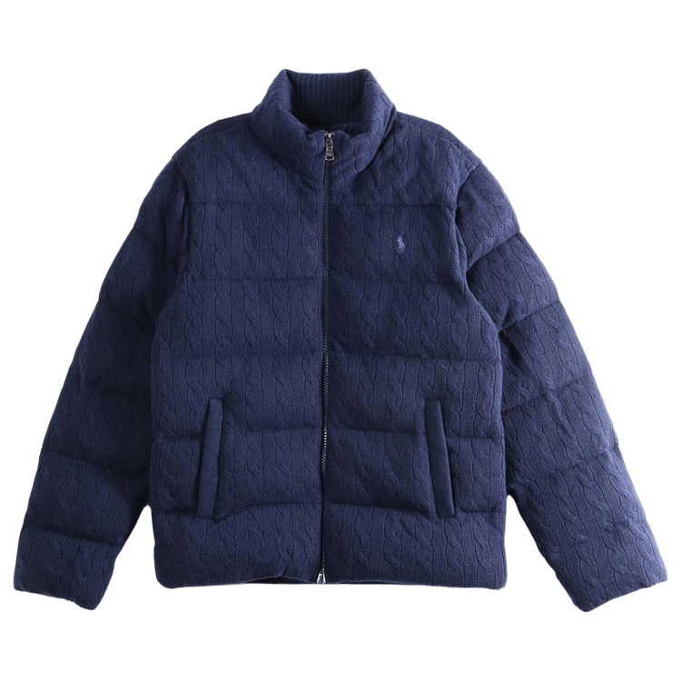 Polo Ralph Lauren Long Sleeve Quilted Cable Knit Full Zip Mockneck Sweater "Hunter Navy"