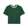 Ami Green Contrasted Cotton t-Shirt With De Coeur "Bottle Green/Ivory"