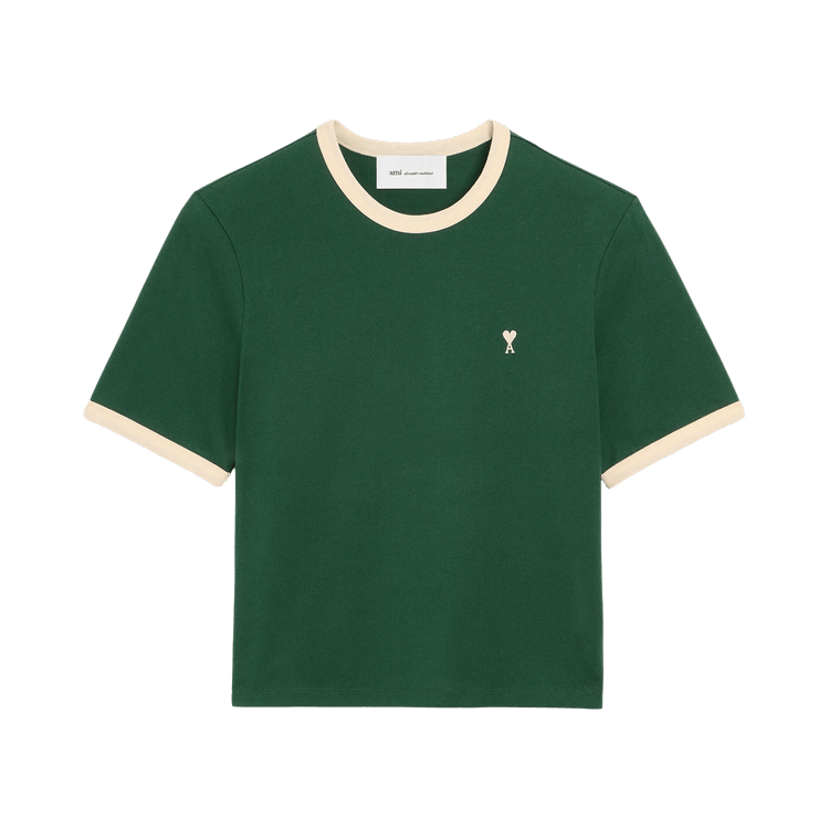 Ami Green Contrasted Cotton t-Shirt With De Coeur "Bottle Green/Ivory"