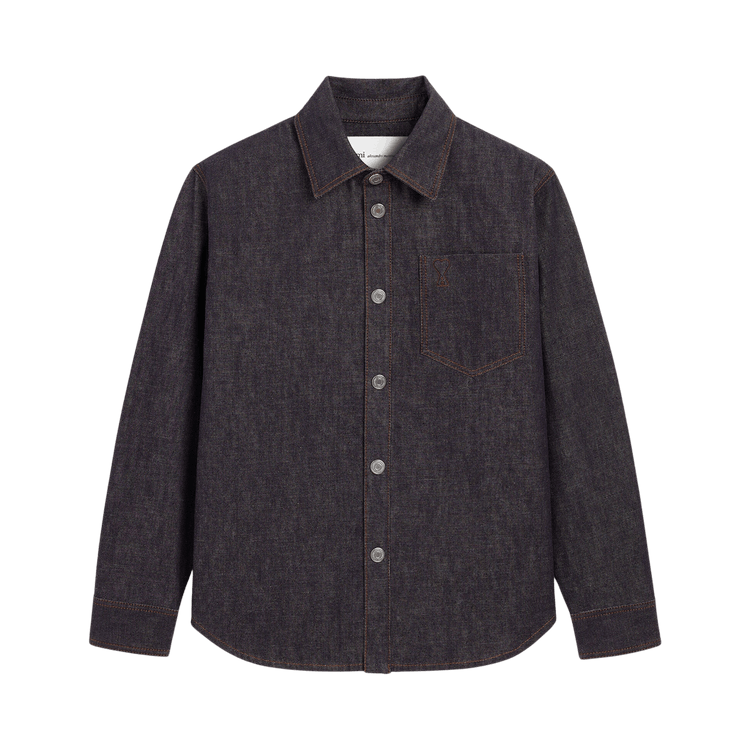 Ami Blue Cotton Overshirt With De Coeur "Indigo"