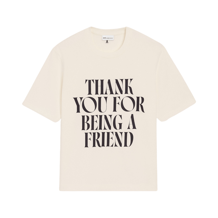 Ami White Cotton Thank You For Being A Friend Print T-Shirt "White Cream"