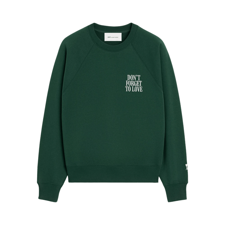 Ami Green Cotton "Don"t Forget To Love" Sweatshirt "Bottle Green'