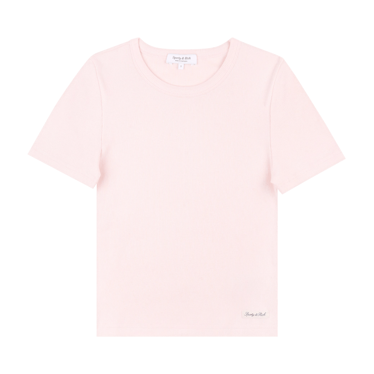 Sporty & Rich Signature Logo Ribbed Tee "Clear Pink Black"