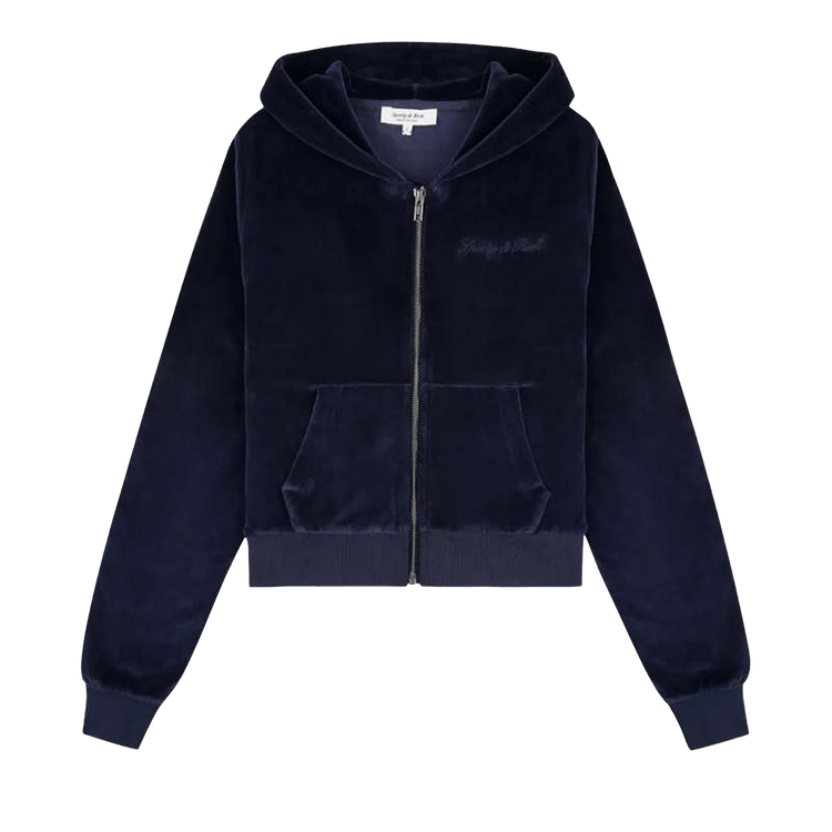 Sporty & Rich Signature Logo Krystal Zip Hoodie "Dark Navy Crystal"