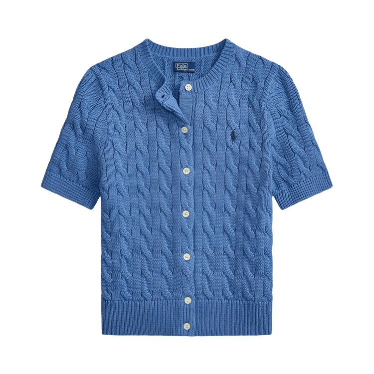 Polo Ralph Lauren Cotton-Short Sleeve-Crew Neck-Cardigan-Sweater "Nimes Blue"