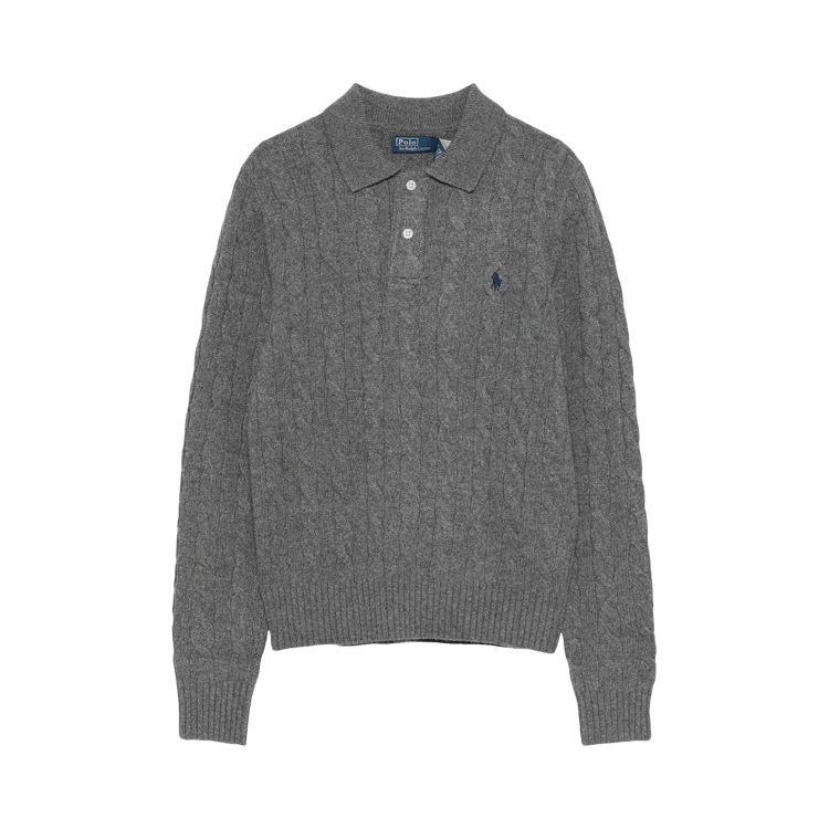 Polo Ralph Lauren Long Sleeve-Collared-Pullover-Sweater "Flannel Grey Heather"