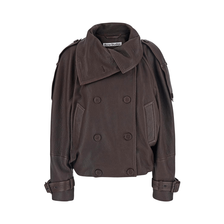 Acne Studios Cropped Leather Trench Coat "Dark Brown"