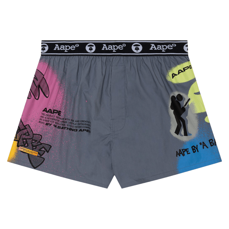 AAPE Moonface Graffiti Printed Boxers "Grey/Light"