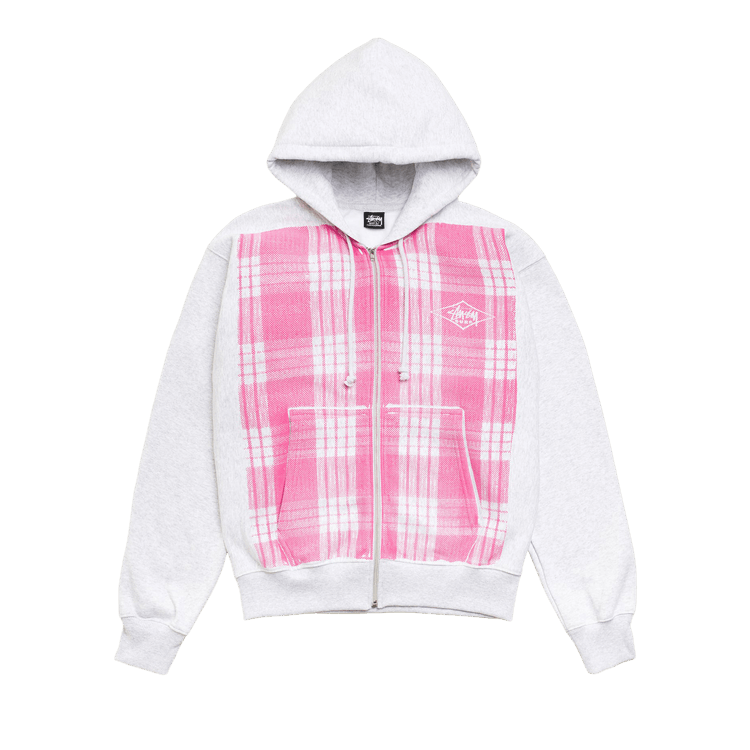 Stussy Printed Pattern Zip Hoodie "Pink Palaka"