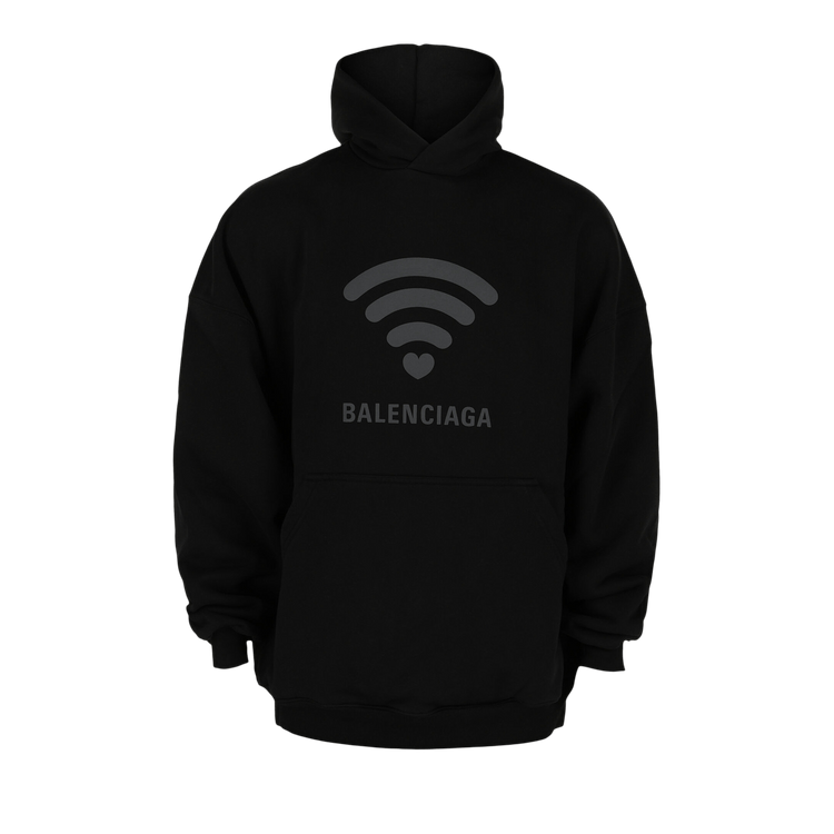Balenciaga Wifi Heart Graphic Hoodie "Washed Black Anthracite"