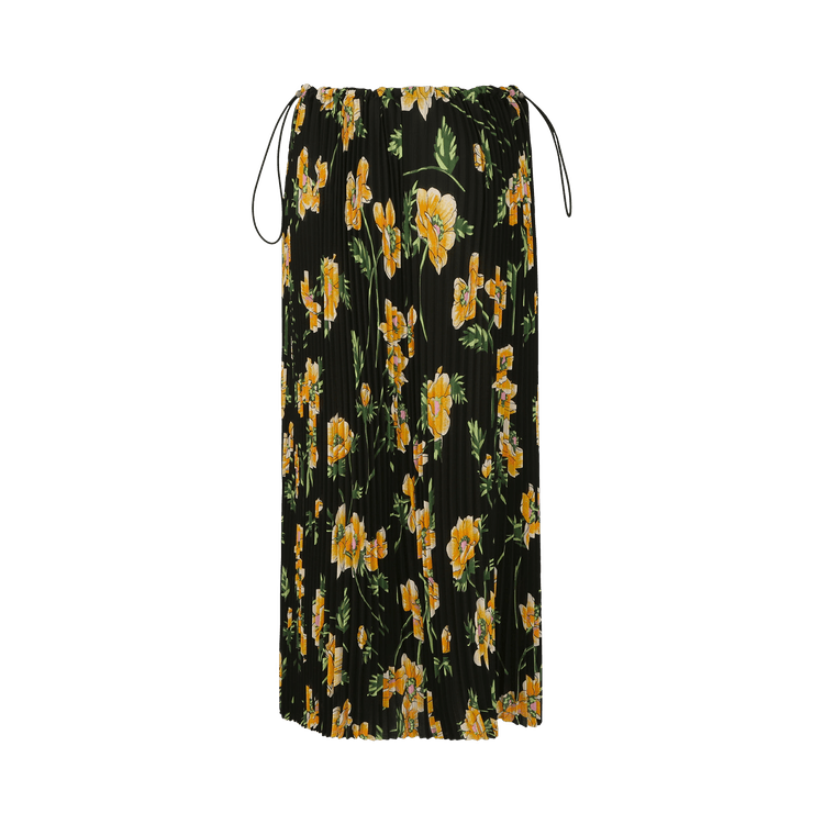 Balenciaga Floral Pleated Drawstring Skirt "Black Yellow"