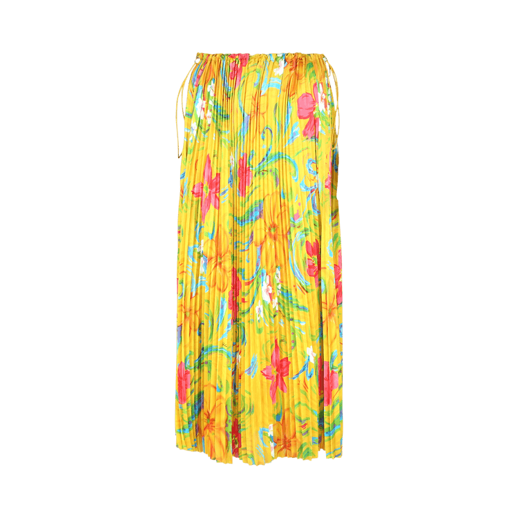Balenciaga Floral-Print Pleated Drawstring Midi Skirt "Yellow"