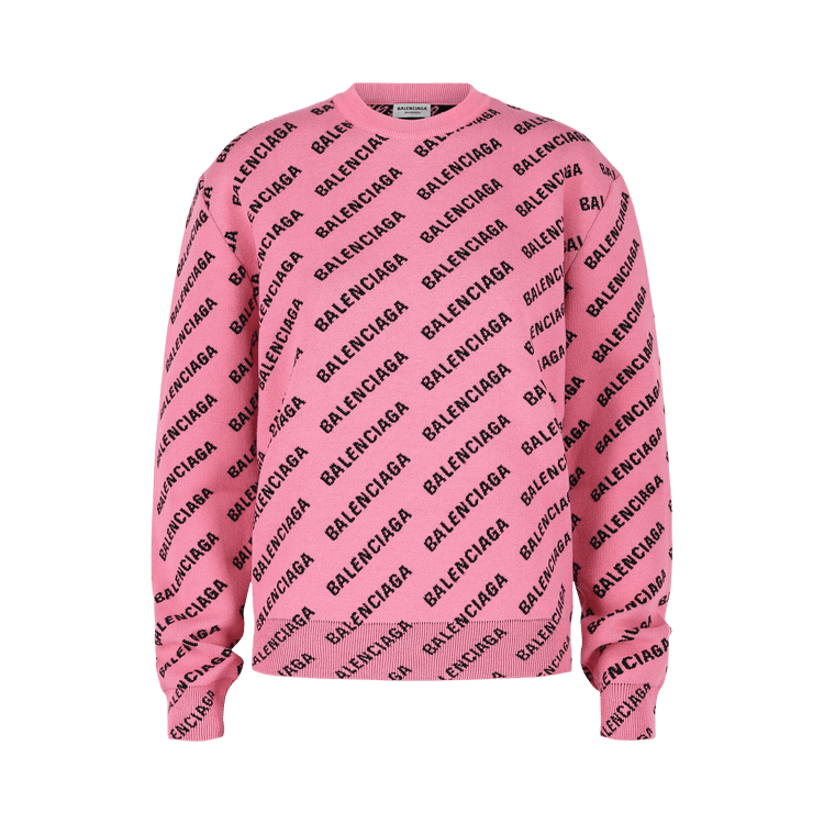 Balenciaga Allover Logo Cropped Sweater "Pink Black"