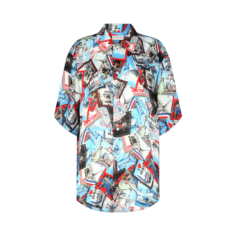 Balenciaga Mix Scarves Silk Short-Sleeve Shirt "Multi"